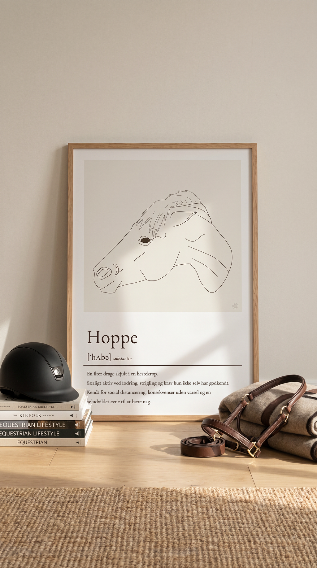 Hoppe plakat – humoristisk hesteplakat med ordforklaring
