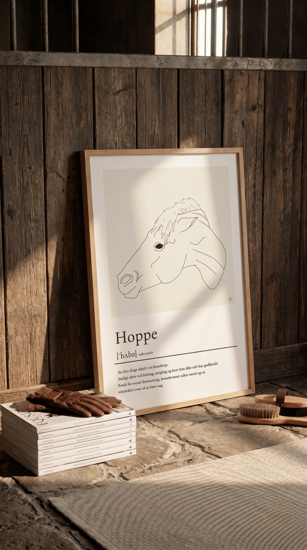 Hoppe plakat – humoristisk hesteplakat med ordforklaring
